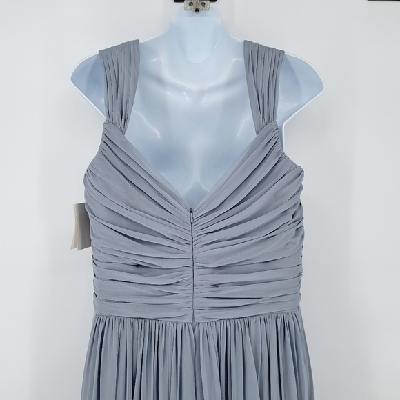 After Six Full Length Draped Front Slit Lux Chiffon Dress in Platinum Size 14 - Picture 5 of 11